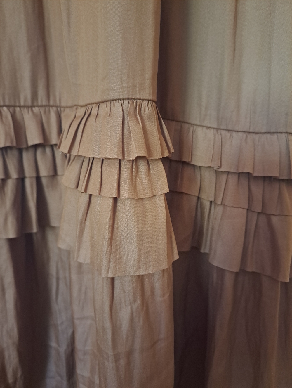Willa Ruffle V-Neck Maxi Dress in Camel. - Picture 9 of 13